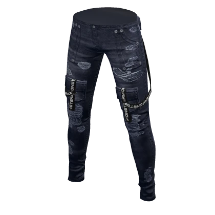 Distressed Strapped Jeans Navy