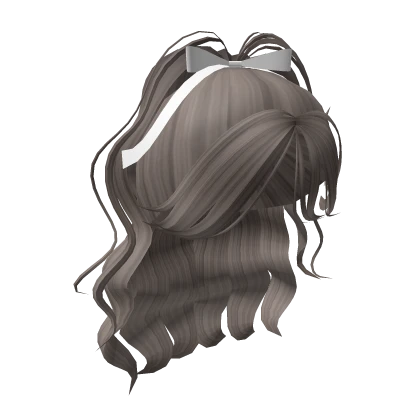 Curly Grey Brown Ponytail with Bow