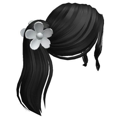 Clipped Ponytail /w Flower Clip In Black