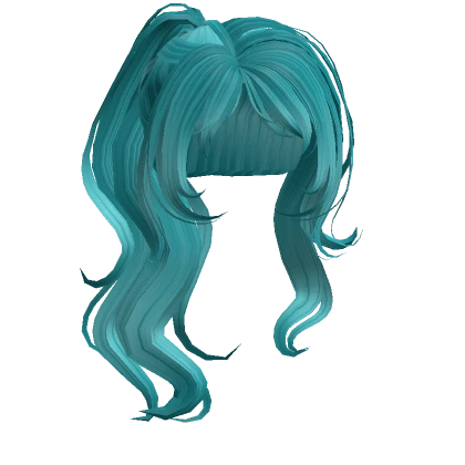 Teal Blue Elegant Wavy Long High Ponytail w Bangs