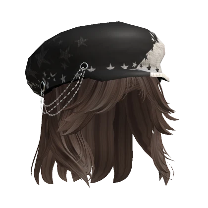 Y2K Beret  Wavy Grunge Hair - Brown