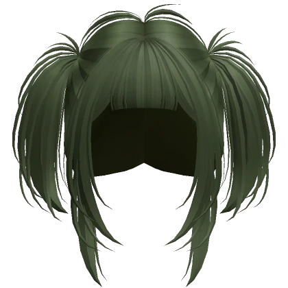 Short Anime Messy Grunge Pigtails (Dark Green)