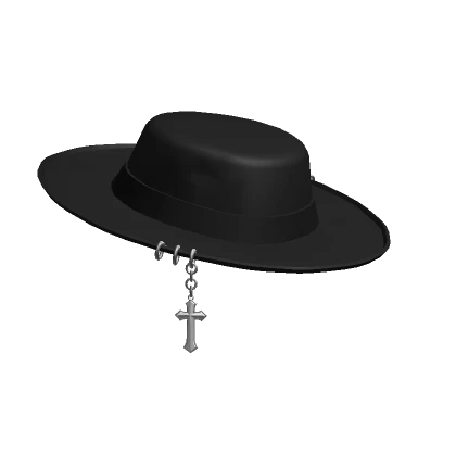 [V2] Black Pierced Wide Brim Hat