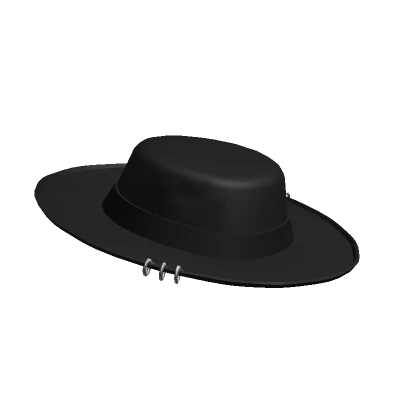 [V3] Black Pierced Wide Brim Hat