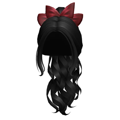 Long Curly Christmas Ponytail w/ Bow (Black)