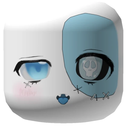 🍀Half Ghost Patched Chibi Face Mask - White