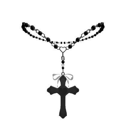 ɞ | (1.0) black beaded bow rosary cross necklace