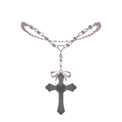 ɞ | (1.0) pink beaded bow rosary cross necklace V2