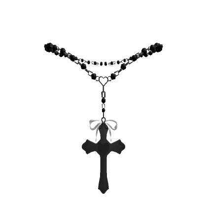 ɞ | (3.0) black beaded bow rosary cross necklace