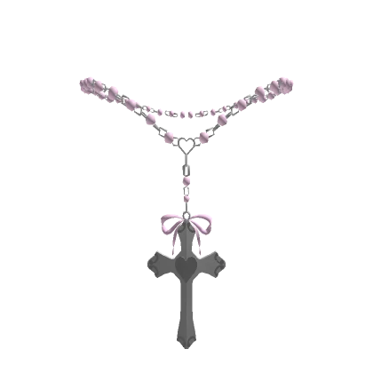 ɞ | (3.0) pink beaded bow rosary cross necklace V2