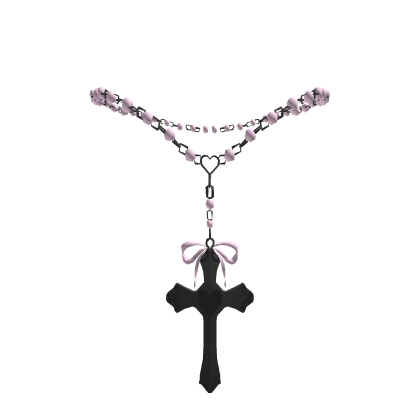 ɞ | (3.0) pink beaded bow rosary cross necklace