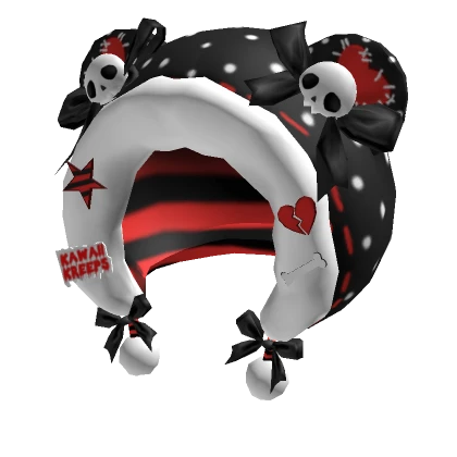 Kawaii Emo Red And Black Skull Hood Two Bows