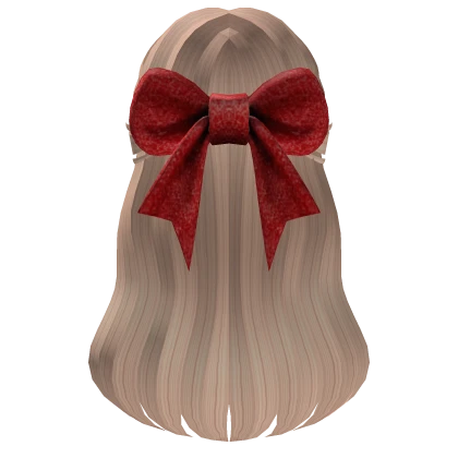 Long Half Up Christmas Hair w/ Red Bow (Blonde)