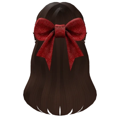 Long Half Up Christmas Hair w/ Red Bow (Brown)