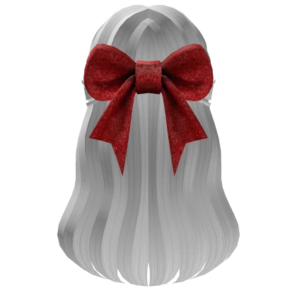 Long Half Up Christmas Hair w/ Red Bow (White)