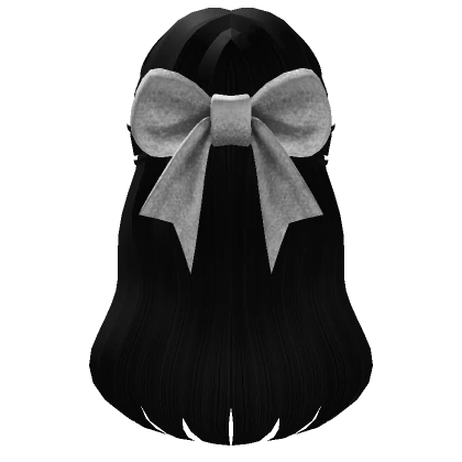 Long Half Up Christmas Hair w/ White Bow (Black)