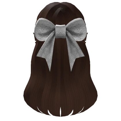 Long Half Up Christmas Hair w/ White Bow (Brown)