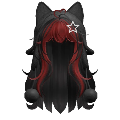 Two tone hair w/ cat ushanka in Red & Black