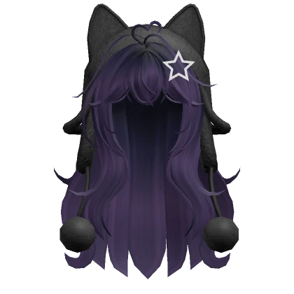 Cute wolfcut hair w/ cat black ushanka (Purple)