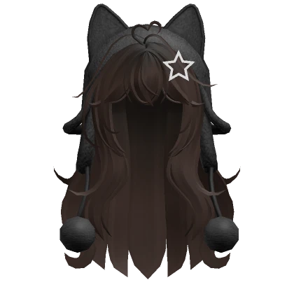 Cute wolfcut hair w/ cat black ushanka(Dark Brown)