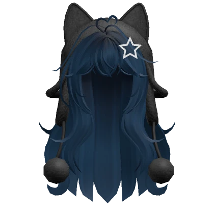 Cute wolfcut hair w/ cat black ushanka(Dark Blue)