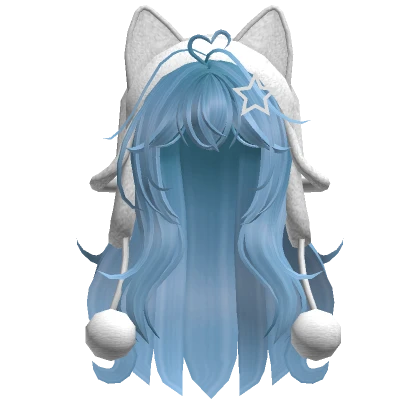 Cute wolfcut hair w/ cat white ushanka(Blue)