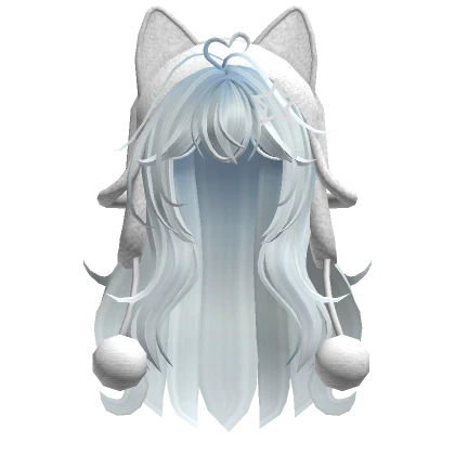 Cute wolfcut hair w/ cat white ushanka(Light Blue)