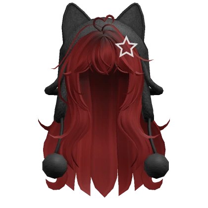 Cute wolfcut hair w/ cat black ushanka(Red)