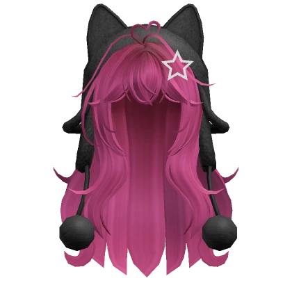 Cute wolfcut hair w/ cat black ushanka(Hot Pink)