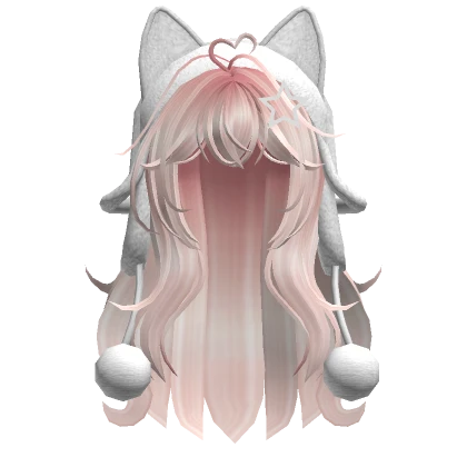 Cute wolfcut hair w/ cat white ushanka(Baby Pink)