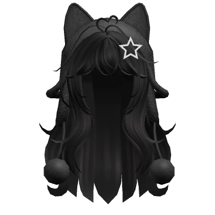 Cute wolfcut hair w/ cat black ushanka(Black)