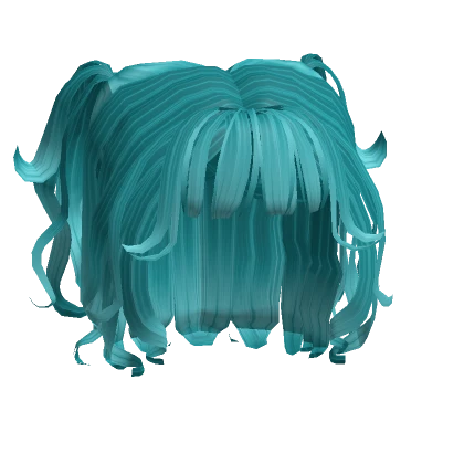 Teal Blue Cute Wave Curled Mini PigTails w Bangs