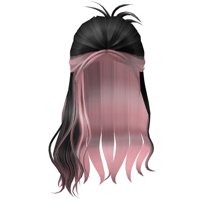 Soft Long Wavy Half-Up Bun Hair (Black/Pink)