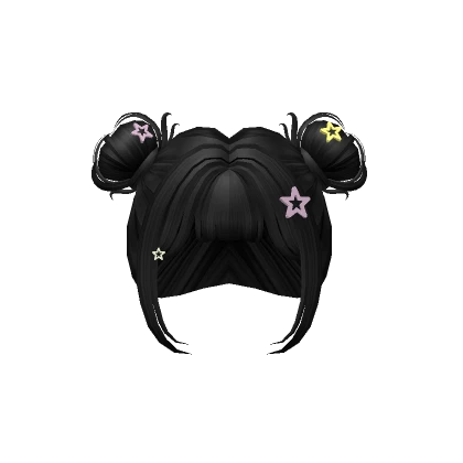 Pigtail Hair Fluffy Bun w/ Stars (Black)