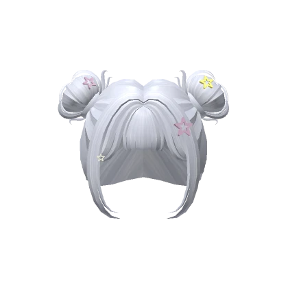 Pigtail Hair Fluffy Bun w/ Stars in White