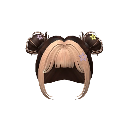 Pigtail Hair Fluffy Bun w/ Stars in Brown