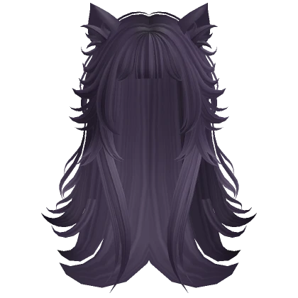 Anime Wolfcut w/ Bangs & Cat Ears (Dark Purple)