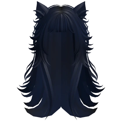 Anime Wolfcut w/ Bangs & Cat Ears (Dark Blue)