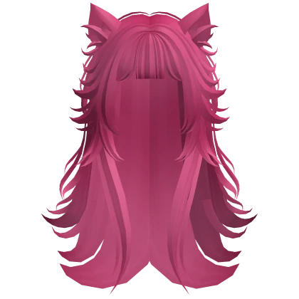 Anime Wolfcut w/ Bangs & Cat Ears (Hot Pink)