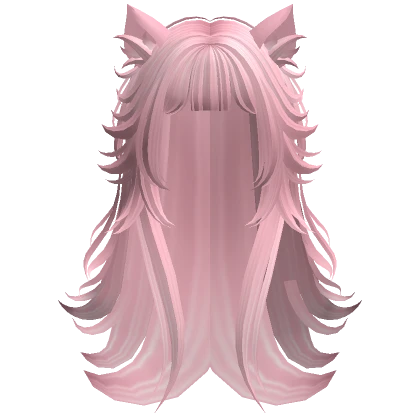 Anime Wolfcut w/ Bangs & Cat Ears (Pink)