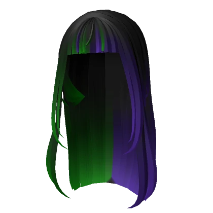 Split Long Straight Hime Cut Hair / Purple,  Green