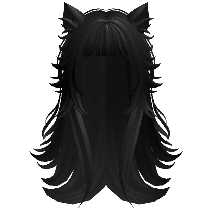 Anime Wolfcut w/ Bangs & Cat Ears (Black)