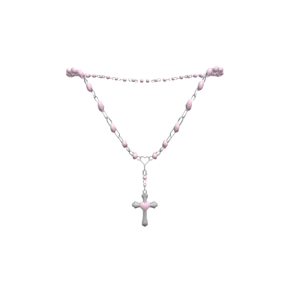 ♡ : 1.0 pink heart cross rosary necklace 