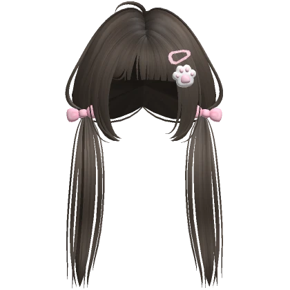 ♡ kawaii brown straight low pigtails hairclips paw