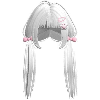 ♡ kawaii white straight low pigtails hairclips paw