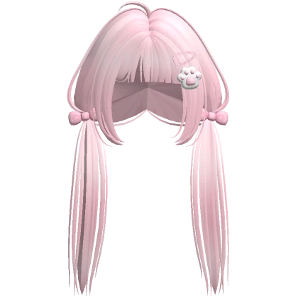 ♡ kawaii pink straight low pigtails hairclips paw