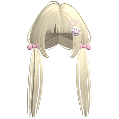 ♡ kawaii blonde straight low pigtails hairclip paw