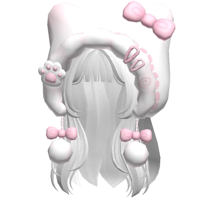 ♡ white kawaii layered hair with kitty hood