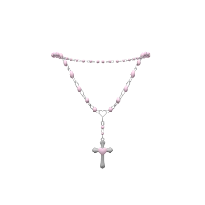 ♡ : 3.0 pink heart cross rosary necklace 