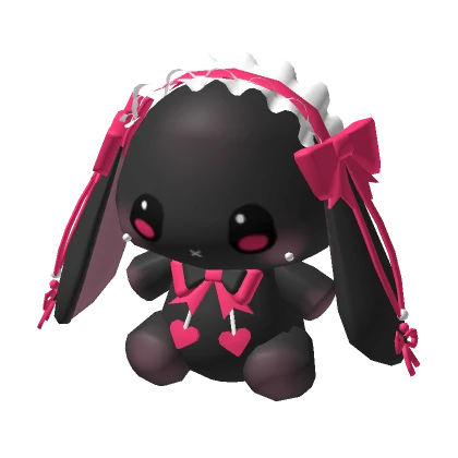 🍀Black Rabbit Plushie w Pink Ribbon